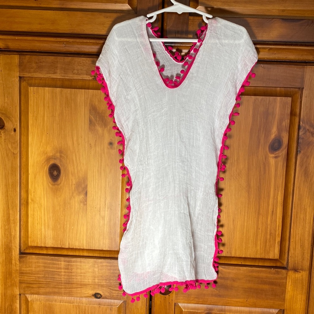 Girls White and Pink Beach Swim Cover Up